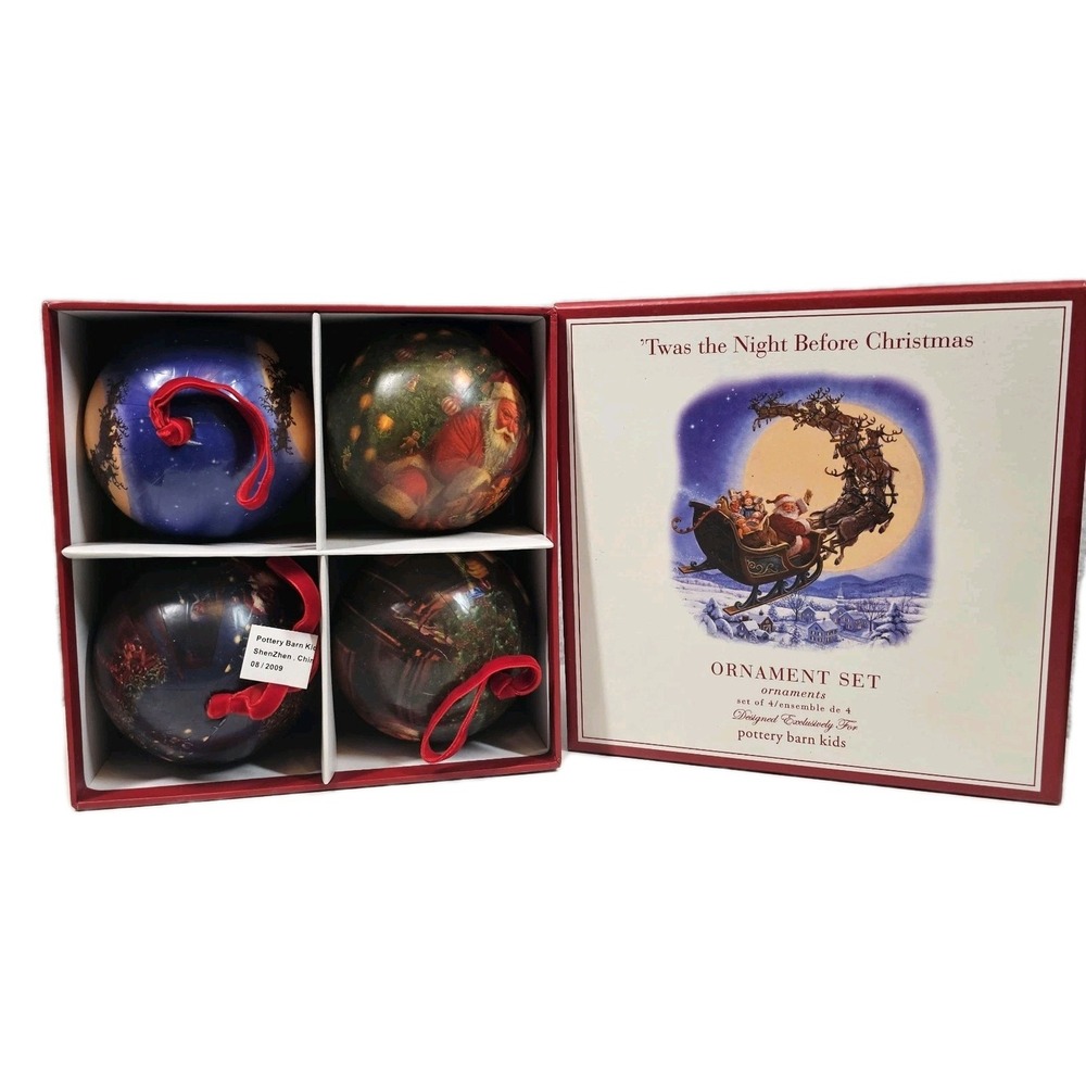 Pottery Barn Night Before Christmas Set/4 Paper Mache‎ Whimsy Old Wrld Ornaments
